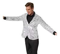 dressforfun Glitzer Pailletten Blazer, Sakko, Kostüm Herren, Faschingskostüme Männer, Karneval, Kostüme für Erwachsene, 80er Jahre Outfit, Discokugel, Gruppenkostüm Erwachsene Silber, S