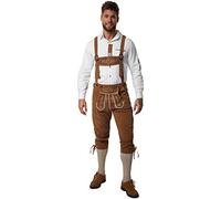 dressforfun Kniebund Kunst Lederhose Herren, Trachtenhose Herren, Trachtenlederhose mit Trägern und Latz, Hose in klassischer Leder Optik, mit dezenten Stickereien, braun - Diverse Größen
