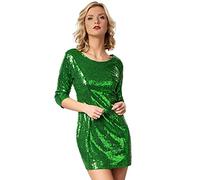 dressforfun Kostüm Damen, kurzes Paillettenkleid, Glitzer Kleid, Langarm Glitzer Oberteile Damen mit Glitzer Rock, Faschingskostüm, Karneval, sexy Disco Kostüm Damen, Rave Outfit Damen, grün, S