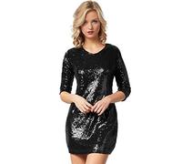 dressforfun Kostüm Damen, kurzes Paillettenkleid, Glitzer Kleid, Langarm Glitzer Oberteile Damen mit Glitzerrock, Faschingskostüm, Karneval, sexy Disco Kostüm Damen, Rave Outfit Damen, schwarz, L