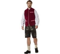 dressforfun Trachtenweste Herren, Vintage Weste, Herrenweste mit Stehkragen, Trachtengilet aus Samtstoff, klassische Trachtenweste, vielseitig kombinierbar, für Oktoberfest Hochzeit - rot, 52