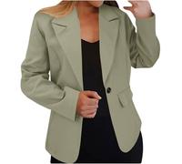 Dressnu Lässiger Damen-Blazer, langärmelig, einfarbig, vorne offen, für Arbeit, Büro, mit Taschen, Bean Green, S
