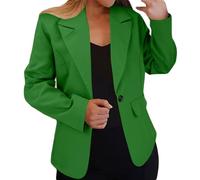 Dressnu Lässiger Damen-Blazer, langärmelig, einfarbig, vorne offen, für Arbeit, Büro, mit Taschen, grün, XL