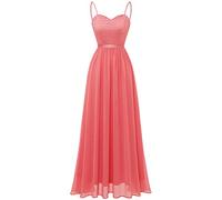 DRESSTELLS Abendkleid Damen Festlich Träger Kleider für Hochzeitsgäste Elegantes Ballkleid Bodenlang Sommerkleid Brautkleid Standesamt Hochzeitgastkleider Coral L