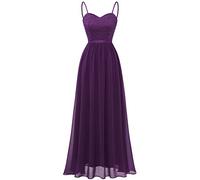 DRESSTELLS Abendkleid Festlich Elegant Kleid Damen Hochzeit Ballkleid Lang Lila Brautkleid Standesamt Brautjungfernkleider mit Spaghettiträger Hochzeitgastkleider Grape M