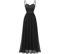 DRESSTELLS Abendkleider Elegant für Hochzeit Schwarz Festlich Ballkleid Damen Lang Brautkleid Standesamt Brautjungfernkleider mit Spaghettiträger Jugendweihe Kleider Black XL