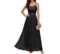 DRESSTELLS Abendkleider Elegant für Hochzeit Schwarz Festlich Ballkleid Damen Lang Groß Größen Brautkleid Standesamt Brautjungfernkleider mit Spaghettiträger Jugendweihe Kleider Black 2XL