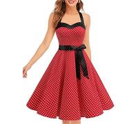 DRESSTELLS Cocktailkleid Damen Abendkleider Elegant für Hochzeit Festliche Kleider Abschlusskleid Rockabilly Weihnachtskleid Red Small White Dot M