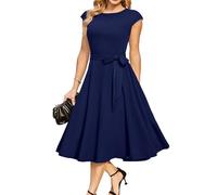 DRESSTELLS Cocktailkleid Damen Blau Festliche Kleider 1950er Knielang Rockabilly Hochzeitkleid Abendkleid Kurz Swing Partykleid Vintage Petticoat Kleid Navy 3XL