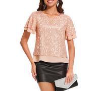 DRESSTELLS Rosa Elegante Bluse für Konzerte, Abende, Clubs, Discos Sexy Outfits, Elegante Vintage-Retro-Stile schöne glänzende Weihnachten, Neujahr, Ferien L