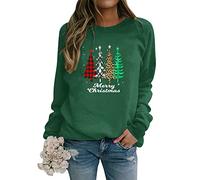 Dresswel Damen Weihnachtspullover Merry Christmas Sweatshirt Weihnachtsbaum Druck Xmas Pullover Langarmshirt Bluse