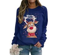 Dresswel Weihnachtspullover Damen Merry Christmas Sweatshirt Lustig Rudolph Rentier Druck Baumwolle Weihnachten Weihnachts Xmas Pullover Weihnachtspulli Teenager Mädchen