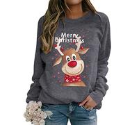 Dresswel Weihnachtspullover Damen Merry Christmas Sweatshirt Lustig Rudolph Rentier Druck Baumwolle Weihnachten Weihnachts Xmas Pullover Weihnachtspulli Teenager Mädchen