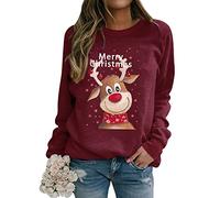 Dresswel Weihnachtspullover Damen Merry Christmas Sweatshirt Lustig Rudolph Rentier Druck Baumwolle Weihnachten Weihnachts Xmas Pullover Weihnachtspulli Teenager Mädchen