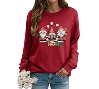 Dresswel Weihnachtspullover Damen Merry Christmas Sweatshirt Lustig Zwerge Druck Baumwolle Weihnachten Pullover Weihnachts Tops Xmas Weihnachtspulli Teenager Mädchen (2-Grau, XXL)