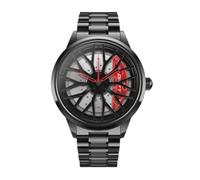 DriftElement Motorsport Felgenuhr Herren - Sportwagen Männer Armbanduhr im 3D Design der Sternspeichen M8 Felge aus Edelstahl - Custom Designer Uhr mit Mineralglas (Rot)