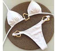 Drivstraw Damen Bikini Set Zweiteilig Dreieck Push Up mit Metalldetail | Women's Solid Color Bikini ,Triangle Briefs - & Flattering