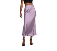 Drivstraw Damen seidiger Satin-Rock mit hoher Taille, elegant, einfarbig, lang, gerade, schmal, für Pendeln, Urlaub, Party, Freizeitkleidung (S, Hellviolett)