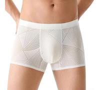 Drivstraw Herren Boxershorts aus Spitze mit 3D Pouch und atmungsaktivem | Men Geometric Jacquard Lace Boxer Shorts Underwear 3D Bulge Pouch Solid Trunks