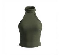 Drivstraw Olivgrünes geripptes Neckholder-Tanktop, für Damen, ärmellos, Sommer, bauchfreies Top, lässig, Strand, Yoga, Urlaub, Sommer, Strand, Yoga, Workout-Tank (XL grün)