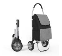 DROMEZ Einkaufstrolley Groß - 50L Leichte Einkaufswagen Klappbar aus Aluminium - 2 Extra Große Räder - Abnehmbare Tasche, 50kg Traglast, Shopping Trolley für Senioren, Camping, Schwarz & Gray