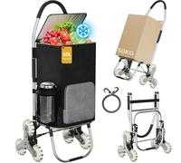 DROMEZ Einkaufstrolley Treppensteiger, 50L Einkaufswagen Trolley Groß mit Kühlfach, Hackenporsche Klappbar mit 6 Räder, 3kg Leichte, Belastbarkeit 50 kg, Schwarz & Gray