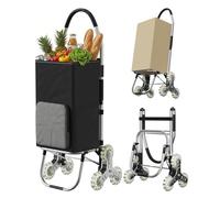 DROMEZ Einkaufstrolley Treppensteiger 50L mit Kuehlfach, klappbarer Hackenporsche mit 6 Rollen, Einkaufswagen faltbar aus Aluminium, abnehmbare Oxford-Tasche, bis 50 kg, Schwarz/Grau