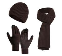 Droombouw Herren Wintermütze Strickmütze Langer Schal rutschfeste Touchscreen-Handschuhe Set mit Fleece gefüttert für Männer und Frauen Kaffee