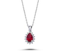 Drop Rubin Entourage Halskette Diamanten 14 Karat Weißgold