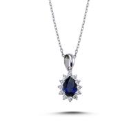 Drop Saphir Entourage Halskette Diamanten 14 Karat Weißgold