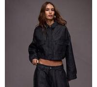 Drop-Shoulder Denim Jacke mit Pattentaschen in Dunkelwäsche, nur für Herbst, Winter, Ausgang, Streetwear, süß, Schulanfang, sexy, ungeschnitten, schic