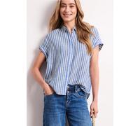 Kurzarmbluse STREET ONE, Damen, Gr. 44, blau (drift blau), Web, 100% Leinen, gestreift, regular fit normal, V-Ausschnitt, Umschlagbund, Blusen, im Streifendesign (39551718-44) drift blau