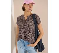 Cecil Kurzarmbluse Dropped Shoulder mit Print – 100% Viskose, Minimalmuster, Rundhals M (40) Braun