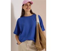 Blusentop CECIL, Damen, Gr. XL (44), blau (deep river blau), Web, Obermaterial: 60% Viskose, 39% Polyester, 1% Elasthan, unifarben, lässig geschnitten hüftlang, Rundhals, abgesteppt, Blusen Blusentop,