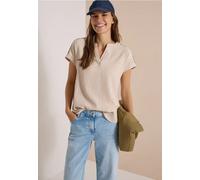 Kurzarmbluse CECIL, Damen, Gr. XXL (46), beige (cashmere beige), Stoff, 60% Viskose, 39% Polyester, 1% Elasthan, unifarben, klassisch normal, Rundhals, abgesteppt, Blusen, mit geschlitztem Rundhalsaus