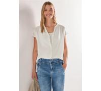 Shirtbluse STREET ONE, Damen, Gr. 38, weiß (sanftes weiß), Web, 100% Baumwolle, unifarben, normal normal, Rundhals, abgesteppt, Blusen, aus reiner Baumwolle (23956600-38) sanftes weiß