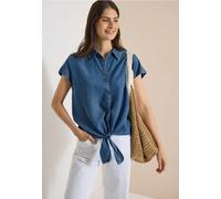 Kurzarmbluse CECIL, Damen, Gr. XL (44), blau (mid blau wash), Stoff, 100% Lyocell, unifarben, klassisch normal, V-Ausschnitt, normaler Saum, Blusen, in Denim-Optik (64286801-XL) mid blau wash