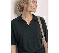 Poloshirt STREET ONE, Damen, Gr. 36, deep bound grün, Jersey, Obermaterial: 50% Baumwolle, 50% Modal, unifarben, regular fit hüftbedeckend, V-Ausschnitt, abgesteppte Kante, Shirts, Sommershirt mit bre