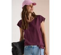V-Shirt CECIL, Damen, Gr. XL (44), lila (sweet grape rot), Web, 80% Baumwolle, 20% Polyester, gestreift, comfort fit normal, V-Ausschnitt, normaler Saum, Shirts, mit Cut-Out Detail (12249319-XL) sweet