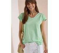 V-Shirt CECIL, Damen, Gr. M (40), grün (juicy lime), Web, 80% Baumwolle, 20% Polyester, gestreift, comfort fit normal, V-Ausschnitt, normaler Saum, Shirts, mit Cut-Out Detail (50409754-M) juicy lime