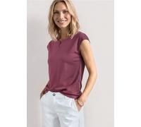 T-Shirt STREET ONE, Damen, Gr. 44, lila (schwarz clouded blush), Web, 50% Baumwolle, 50% Modal, unifarben, comfort fit normal, U-Boot-Ausschnitt, normaler Saum, Shirts T-Shirt, mit Cut-Out Detail (210