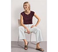 T-Shirt STREET ONE, Damen, Gr. 46, braun (rustic rouge), Web, 50% Baumwolle, 50% Modal, unifarben, comfort fit normal, U-Boot-Ausschnitt, normaler Saum, Shirts T-Shirt, mit Cut-Out Detail (72799333-46