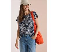Kurzarmbluse CECIL, Damen, Gr. XXL (46), blau (universal blau), Stoff, 100% Viskose, gemustert, klassisch normal, Rundhals, normaler Saum, Blusen, mit Blätterprint (64582331-XXL) universal blau