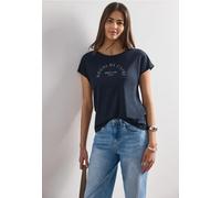 Shirttop STREET ONE, Damen, Gr. 36, blau (tiefblau), Jersey, Obermaterial: 50% Baumwolle, 50% Modal, Glitzermuster, bedruckt, normal hüftbedeckend, Rundhals, abgesteppte Kante, Tops Shirttop, Sommersh