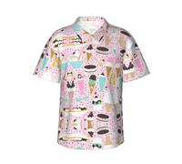 DRTGEDS Sweet Ice Cream, Herrenhemden mit kubanischem Kragen, Button-Down, tropischer Urlaub, Strandhemden, Schwarz, XX-Large