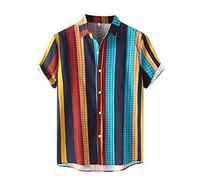 Druck Turn-Daun-Casual-Hemd Fashion-Knopfdruck Herren Stripe Kurze Überprüfung Herren Hemden Hemd Mit Weste Herren