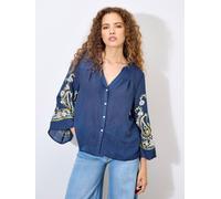 Blusentop APRICOT "Paisley Bluse mit Glockenärmeln", Damen, Gr. XS (34), blau (navy), gewebt, Obermaterial: 63% Viskose CV. 37% Polyester PES., gemustert, V-Ausschnitt, Trompetenärmel, Blusen Blusento