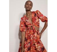 Druckbluse APRICOT "Top mit Patchwork-Muster aus tropischen Blättern", Damen, Gr. S (36), rot, gewebt, Obermaterial: 100% Baumwolle CO., bedruckt, normal, V-Ausschnitt, Puffärmel Elastisch, Blusen Dru