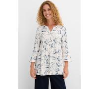 Druckbluse BONPRIX, Damen, Gr. 36/38 (S), wollweiß floral, Web, Obermaterial: 50% Baumwolle, 50% Viskose, bedruckt, geblümt, ausgestellt Po-bedeckend, Rundhals, Volant, Blusen Druckbluse, ausgestellte