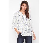 Druckbluse BONPRIX, Damen, Gr. 48/50 (XL), wollweiß floral, Web, Obermaterial: 50% Baumwolle, 50% Viskose, bedruckt, geblümt, ausgestellt Po-bedeckend, Rundhals, Volant, Blusen Druckbluse, ausgestellt